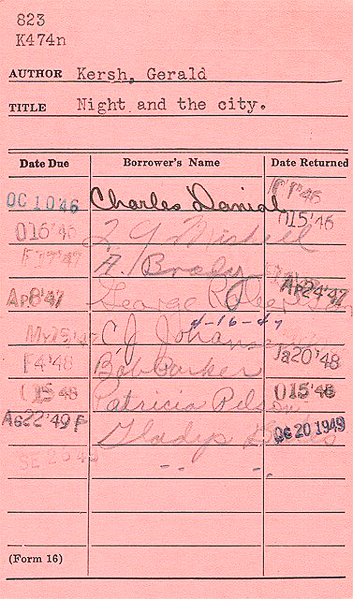Library Book Checkout Card